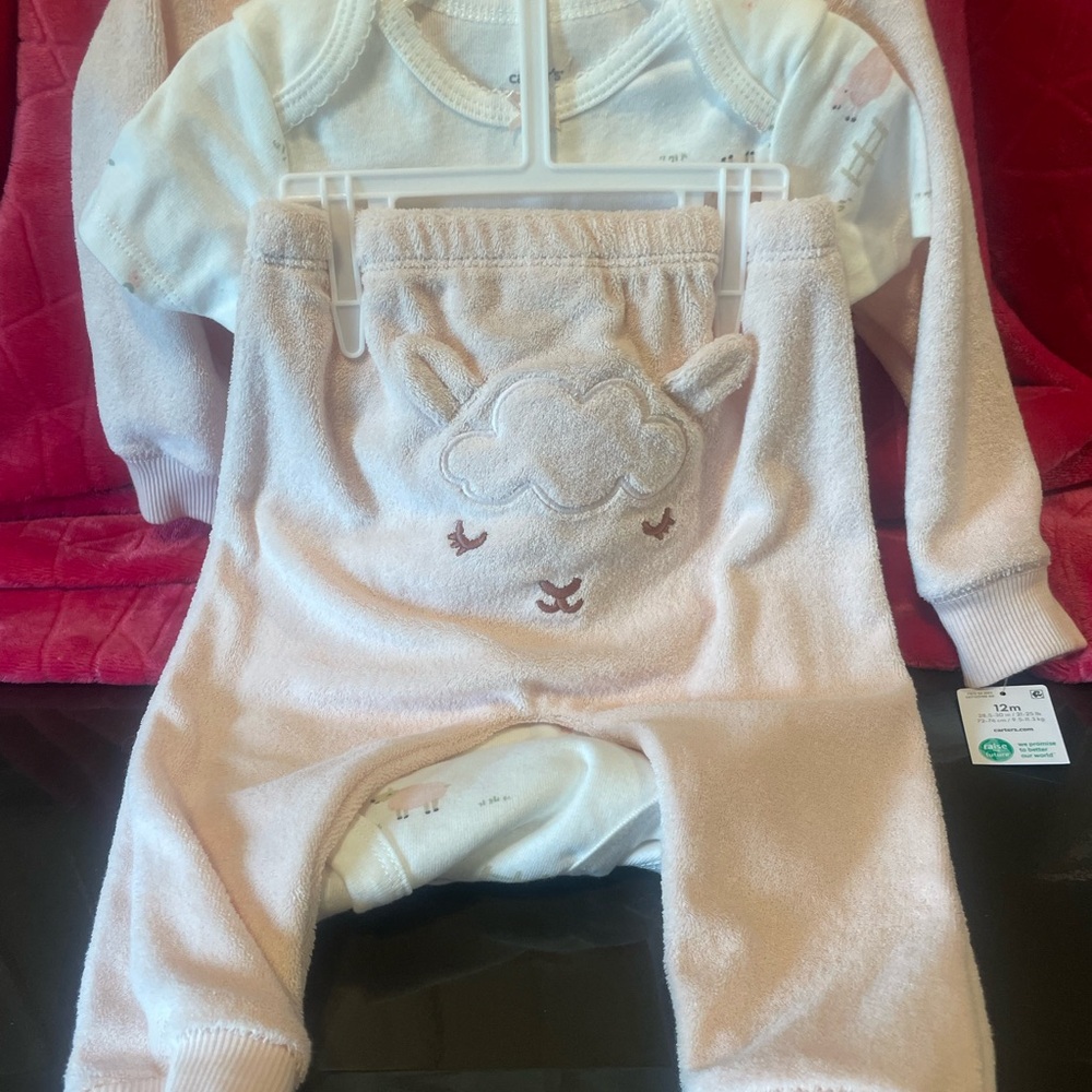New Carter's pink and White 12-18 months lamb sheep Matching 3pc Set baby